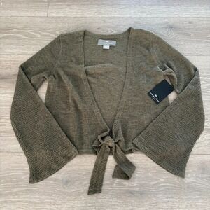 NWT Andrew Marc Womens Olive Green Knit Tie Front Shrug Cardigan Sweater Size M